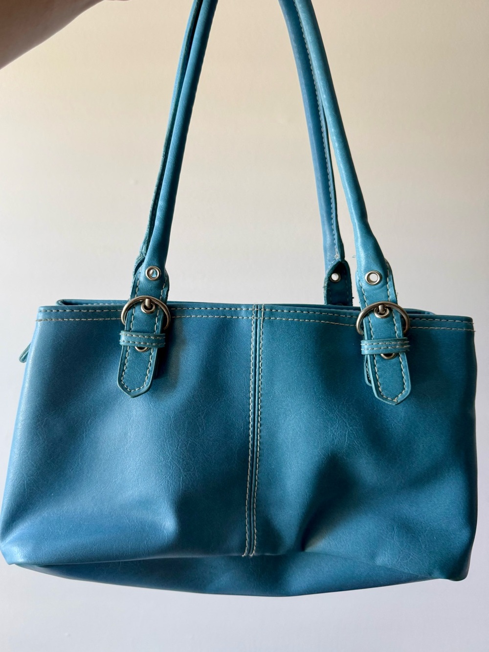 Classic Teal Shoulder Bag with Front Pockets - Picture 3 of 6